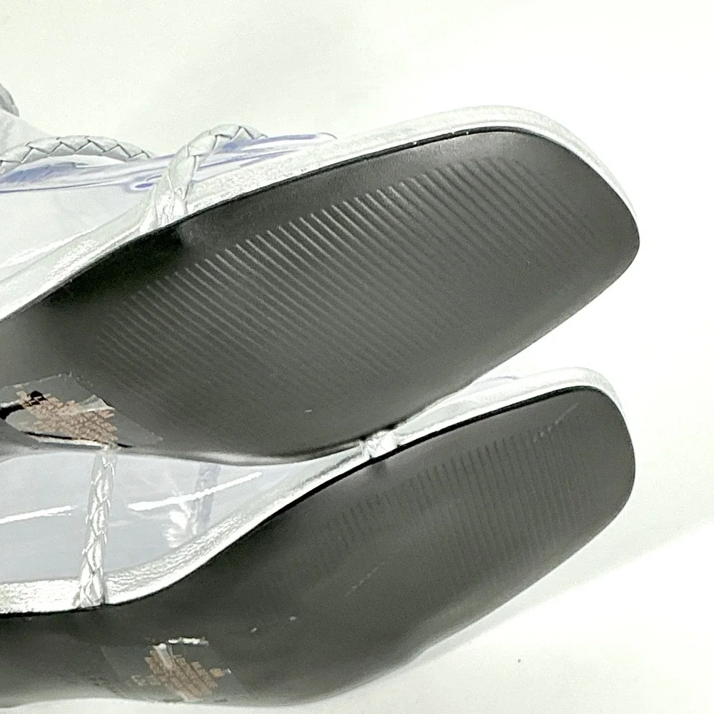 Marc Fisher Size 6 Silver Metallic Braided Kitten Heel Sandals NEW Beylee $70